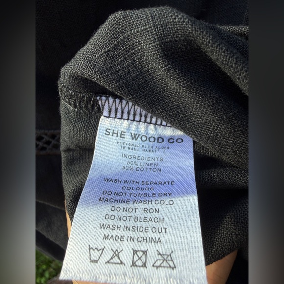 She Wood Go $125 Iwa Bird Linen Overalls Romper Jumpsuit Black Hawaiian - Picture 4 of 6